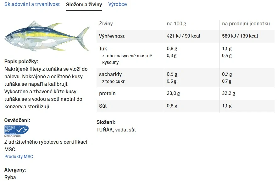 Tuňák ve vlastní šťávě 185g