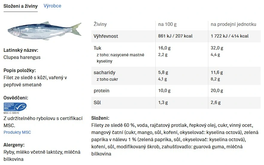 Sleďové filety v pepřové omáčce 200g